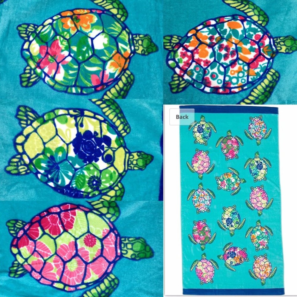 x2 Cynthia Rowley Sea Turtle Beach Towel Set Hawaiian Tropical Floral Turquoise